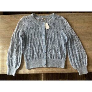 J Peterman NWT Blue Cardigan Mohair Merino Wool Heart Buttons Medium
